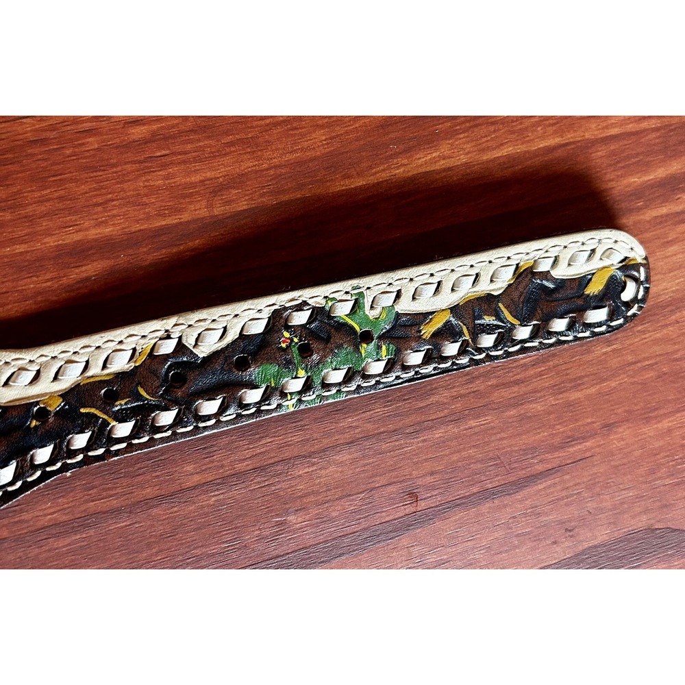 Sheyenne Mena Arkansas Handmade Leather Belt Size 26 Horses Cactus Brown VTG - Picture 6 of 9